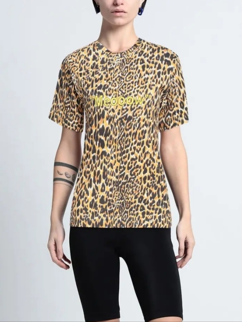 Paco Rabanne Yellow & Black Leopard 'Meoow' Short-Sleeve Tee